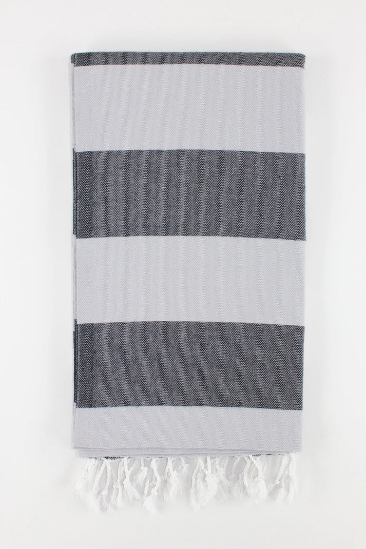 Premium Turkish Wide Stripe Towel Peshtemal Fouta (Black & Gray)