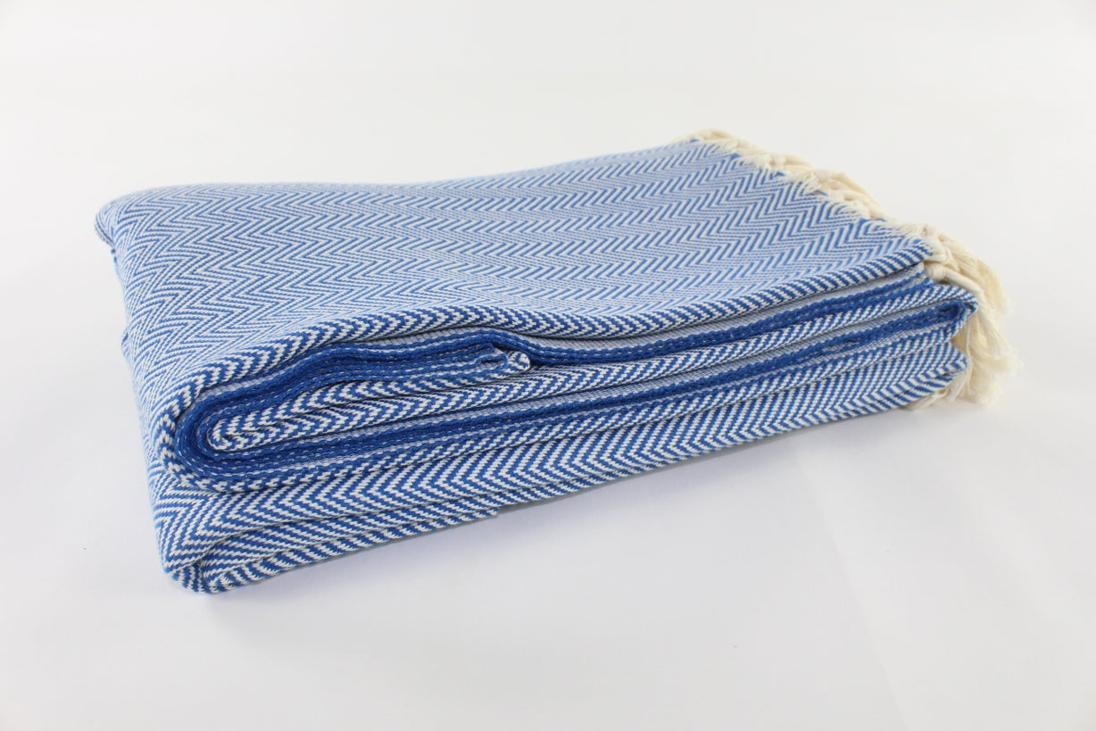 Premium Turkish Plain Herringbone Blanket Throw (Parliament Blue)