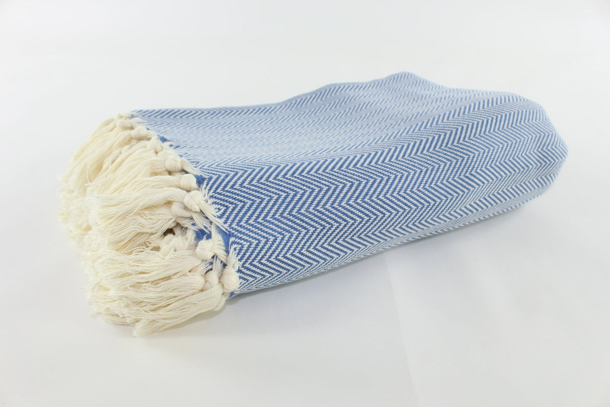 Premium Turkish Plain Herringbone Blanket Throw (Denim Blue)