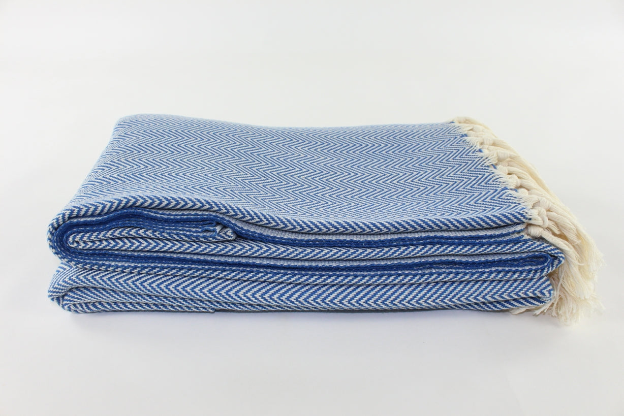 Premium Turkish Plain Herringbone Blanket Throw (Parliament Blue)