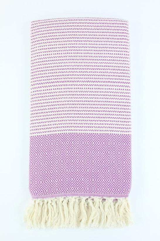 Premium Turkish Striped Diamond Towel Peshtemal Fouta (Purple)