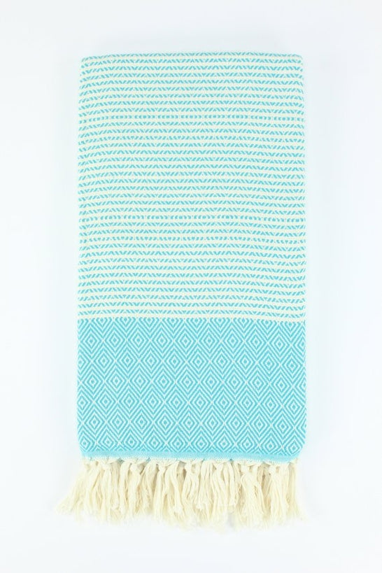 Premium Turkish Striped Diamond Towel Peshtemal Fouta (Turquoise Blue)