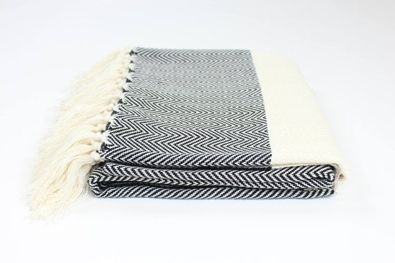 Premium Turkish Herringbone Towel Peshtemal Fouta (Black)