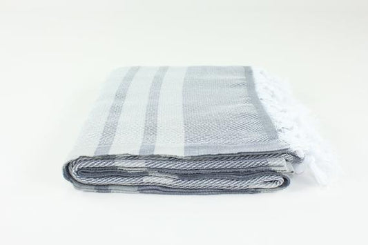 Premium Turkish Herringbone Striped Towel Peshtemal Fouta (Gray & Light Gray)