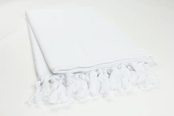 Premium Turkish Herringbone Striped Towel Peshtemal Fouta (White)