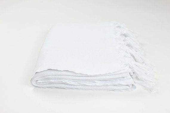 Premium Turkish Herringbone Striped Towel Peshtemal Fouta (White)