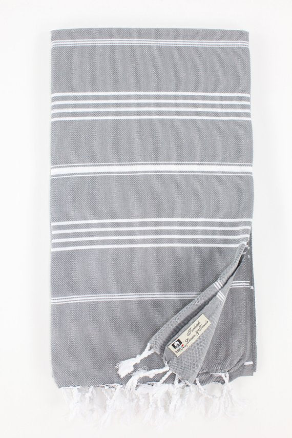 Premium Turkish Classic Striped Towel Peshtemal Fouta (Gray)