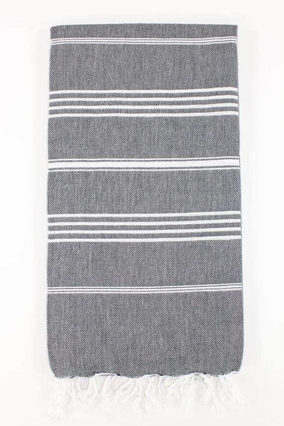 Premium Turkish Classic Striped Towel Peshtemal Fouta (Black)