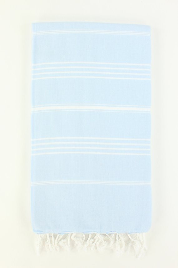 Premium Turkish Classic Striped Towel Peshtemal Fouta (Light Blue)