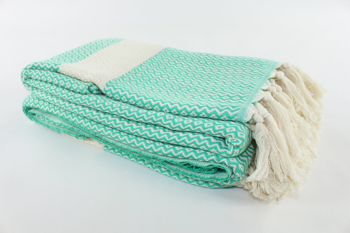 Premium Turkish ZigZag Diamond Blanket Throw (Seafoam Green)