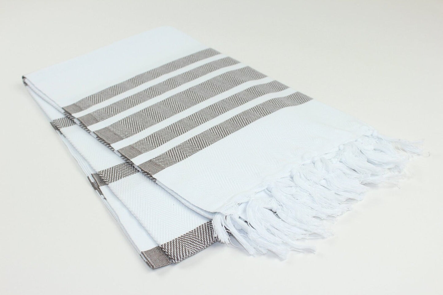 Premium Turkish Herringbone Striped Towel Peshtemal Fouta (White & Brown)