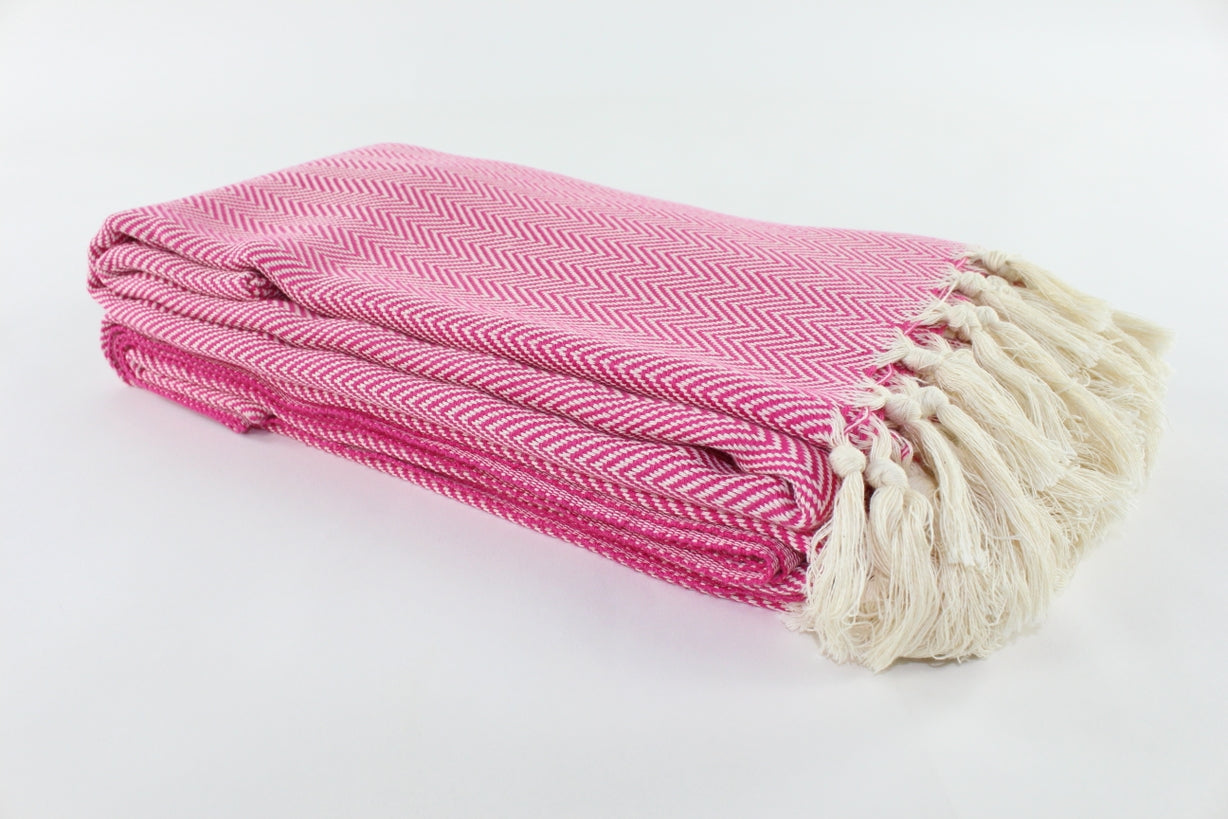 Premium Turkish Plain Herringbone Blanket Throw (Fuchsia)