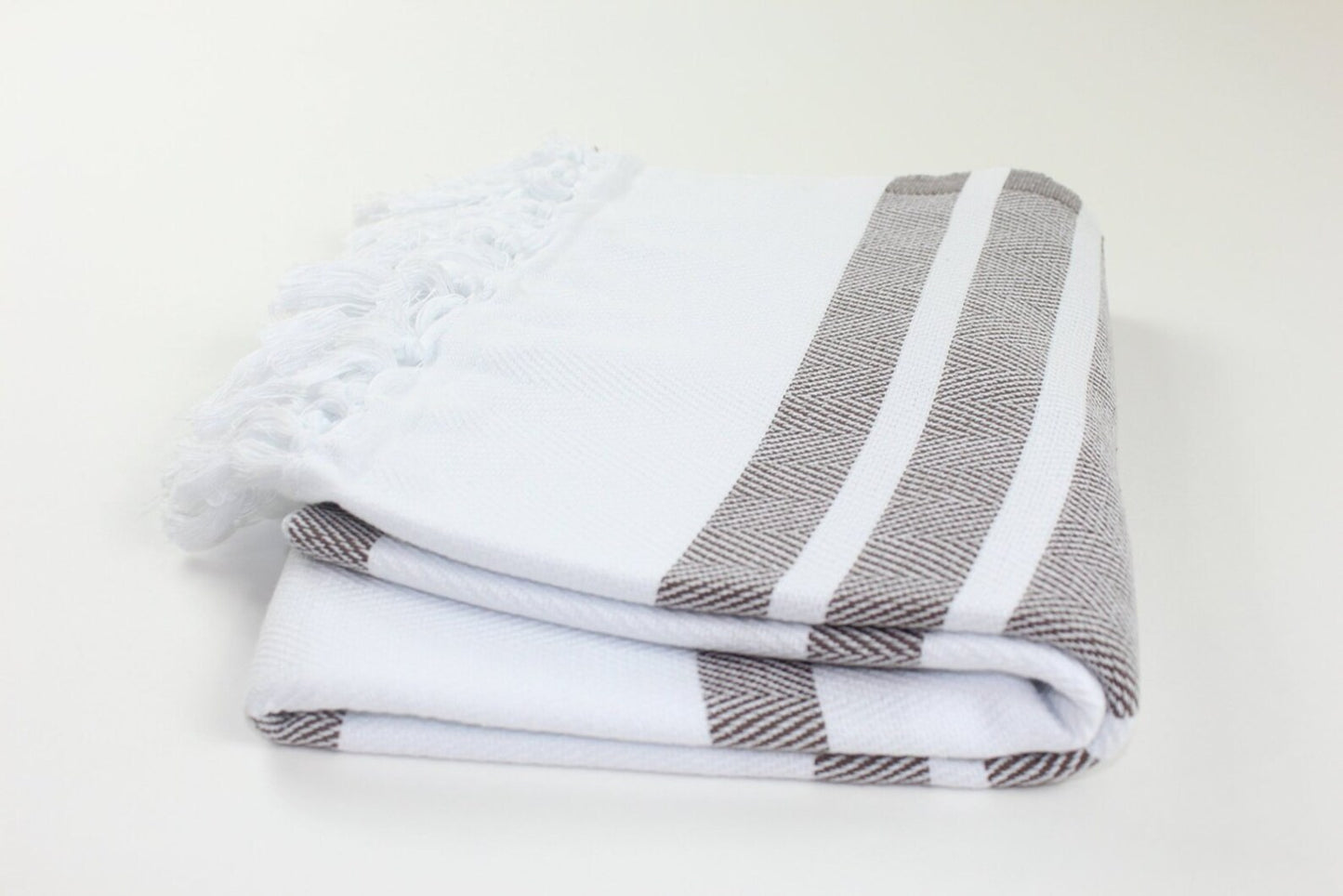 Premium Turkish Herringbone Striped Towel Peshtemal Fouta (White & Brown)