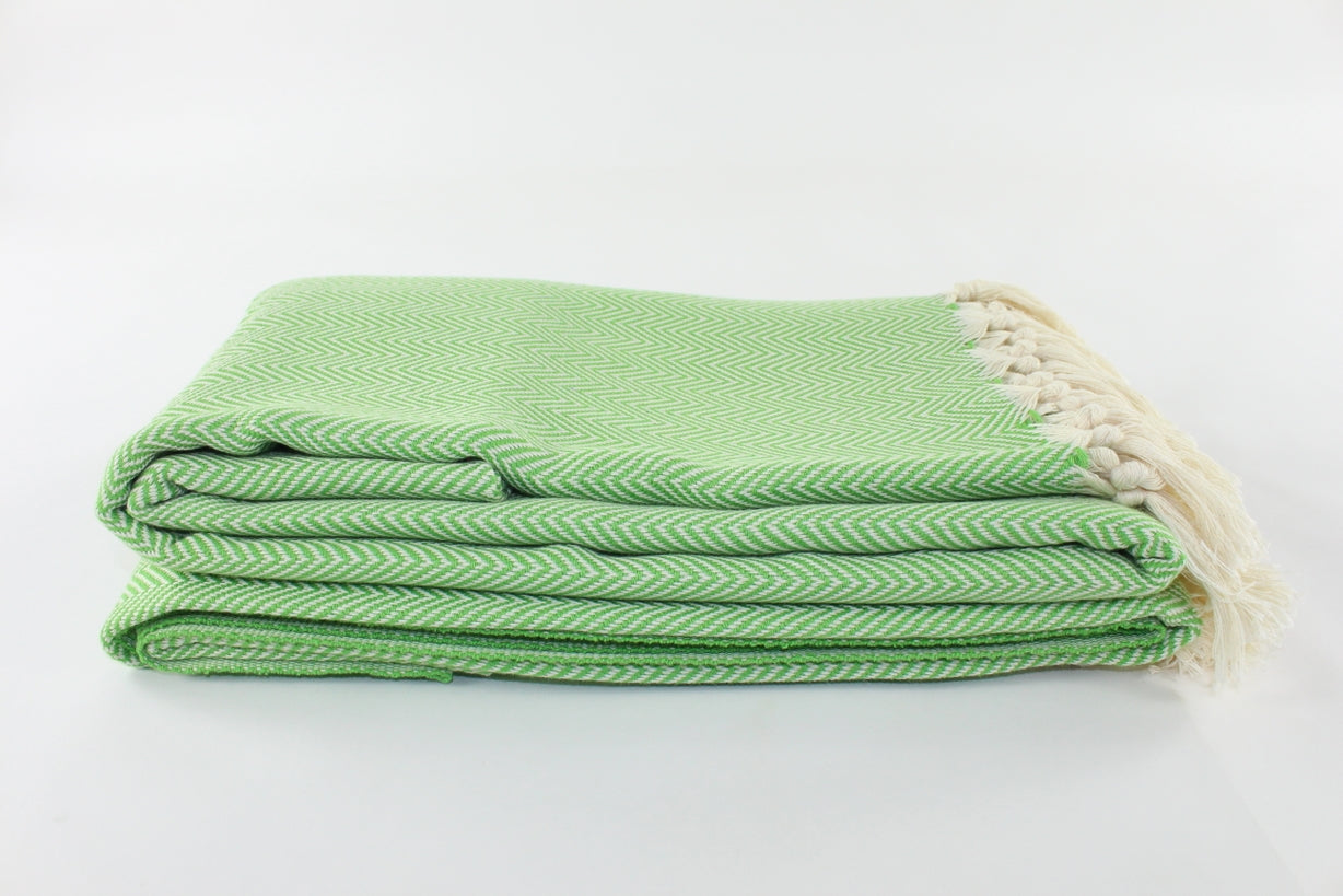 Premium Turkish Plain Herringbone Blanket Throw (Green)