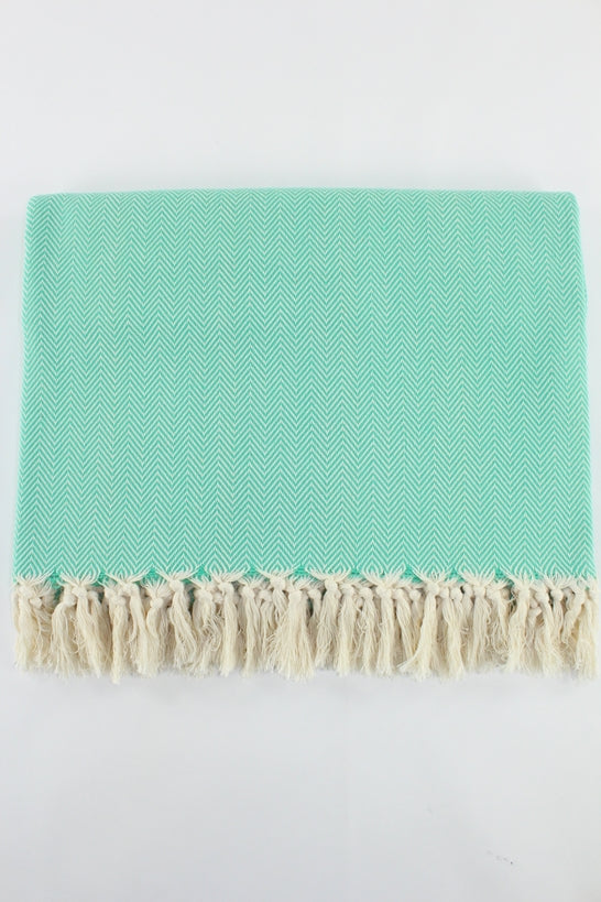 Premium Turkish Plain Herringbone Blanket Throw (Seafoam Green)