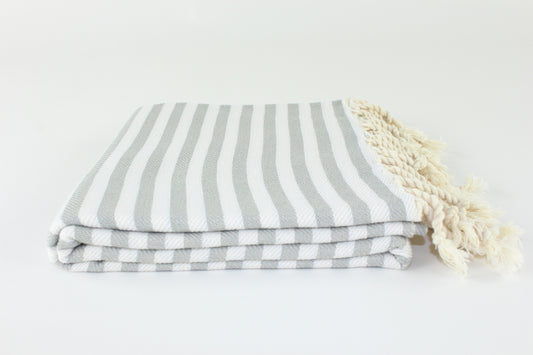 Premium Turkish Full Striped Towel Peshtemal Fouta (Light Gray)