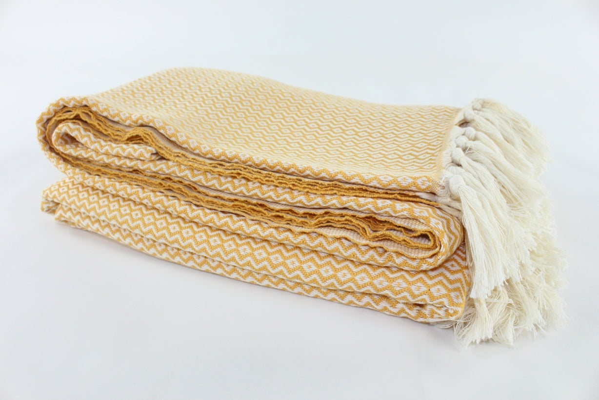 Premium Turkish Plain ZigZag Diamond Blanket Throw (Mustard)