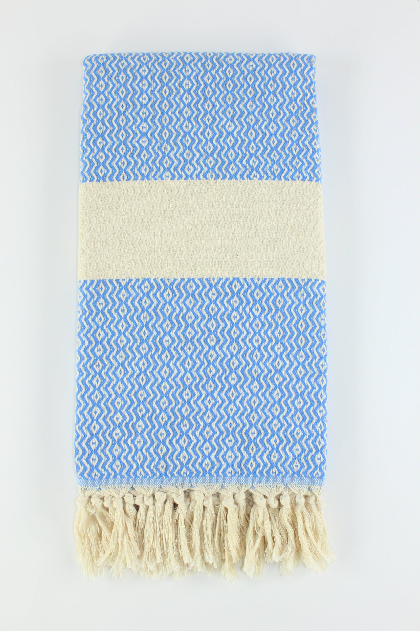 Premium Turkish ZigZag Diamond Towel Peshtemal Fouta (Blue)