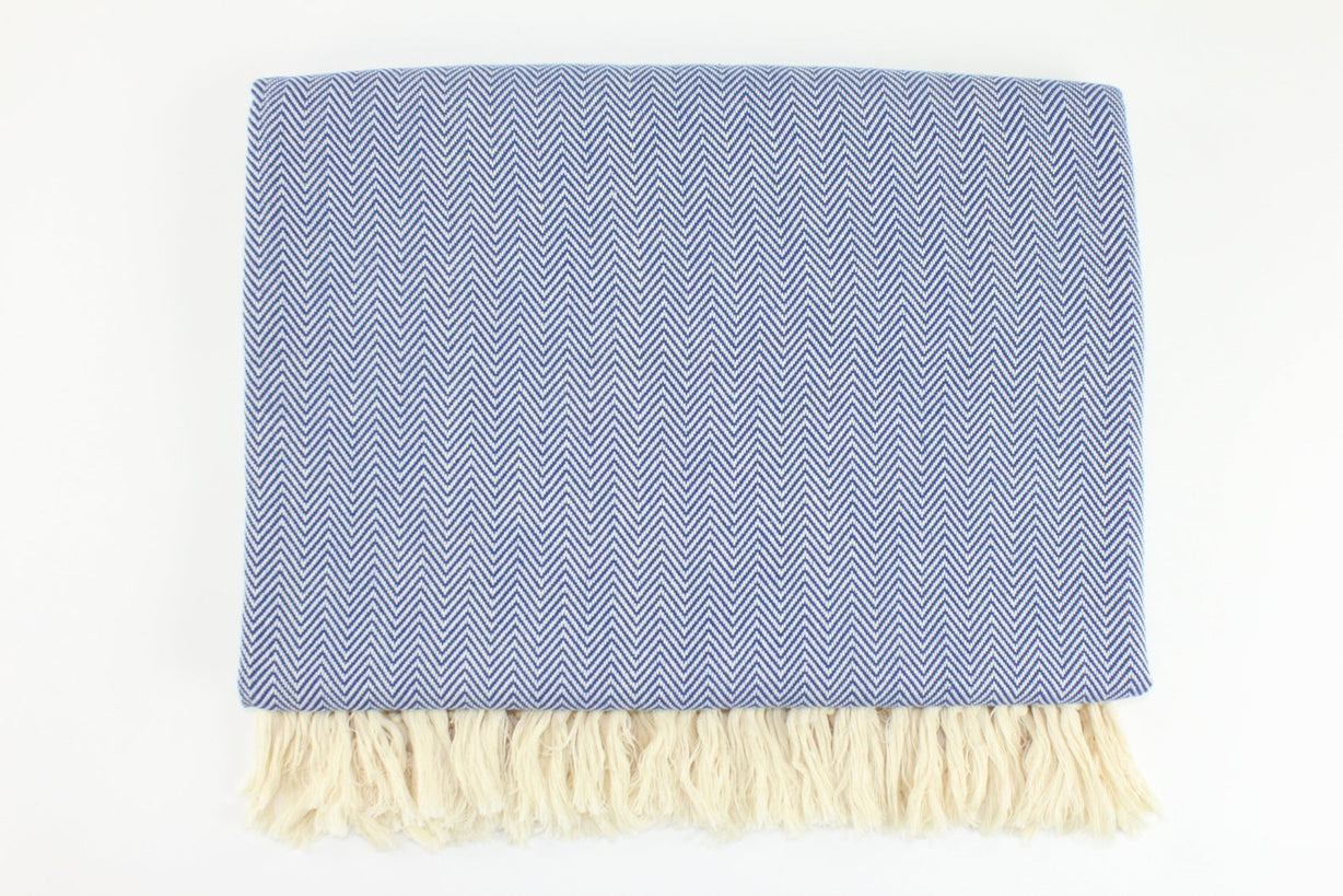 Premium Turkish Plain Herringbone Blanket Throw (Navy Blue)