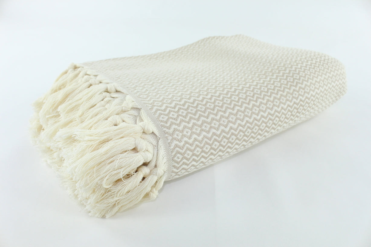 Premium Turkish Plain ZigZag Diamond Blanket Throw (Beige)