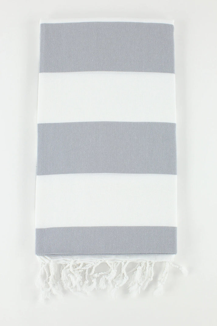 Premium Turkish Wide Stripe Towel Peshtemal Fouta (White & Gray)