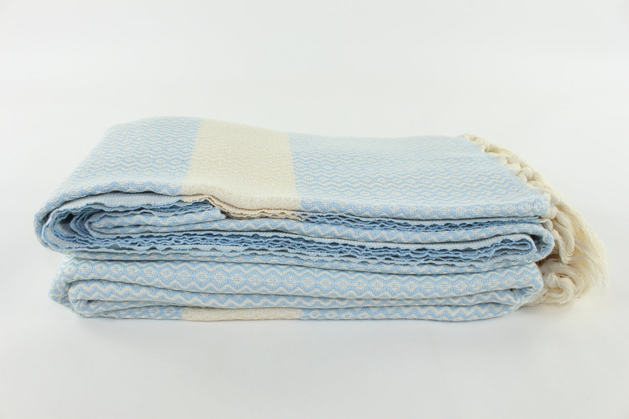 Premium Turkish ZigZag Diamond Blanket Throw (Light Blue)