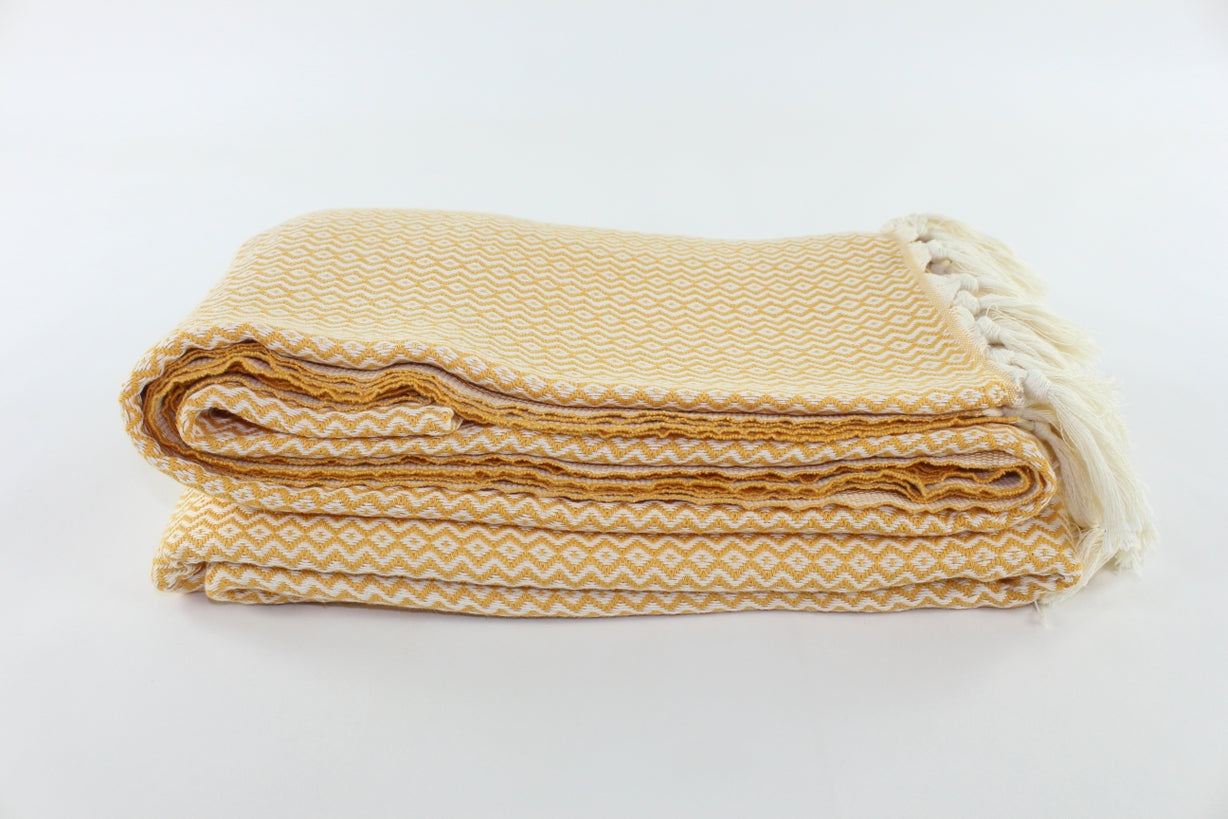 Premium Turkish Plain ZigZag Diamond Blanket Throw (Mustard)