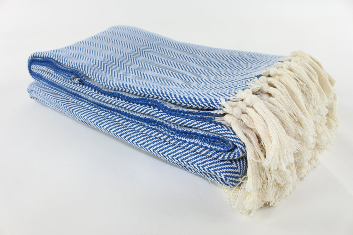 Premium Turkish Plain Herringbone Blanket Throw (Parliament Blue)