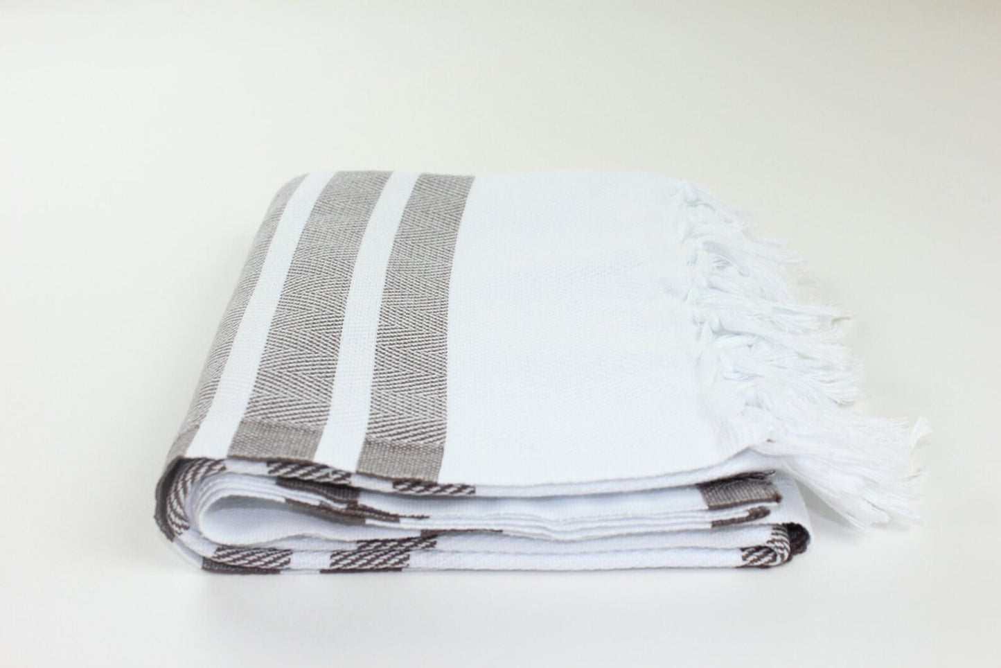 Premium Turkish Herringbone Striped Towel Peshtemal Fouta (White & Brown)