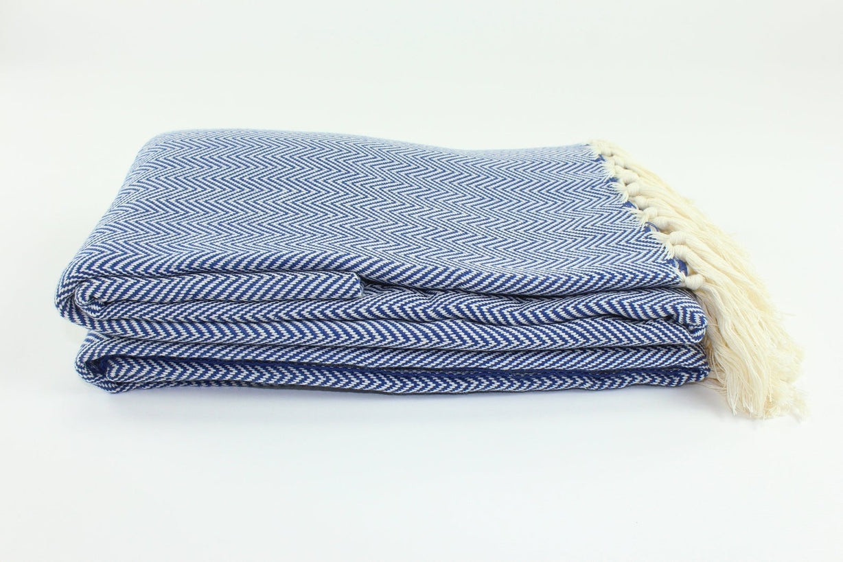 Premium Turkish Plain Herringbone Blanket Throw (Navy Blue)