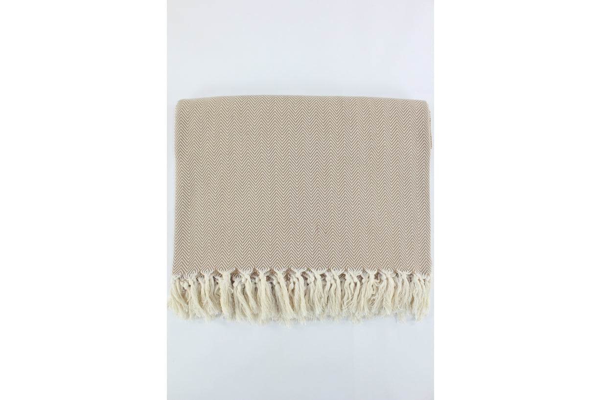 Premium Turkish Plain Herringbone Blanket Throw (Light Brown)