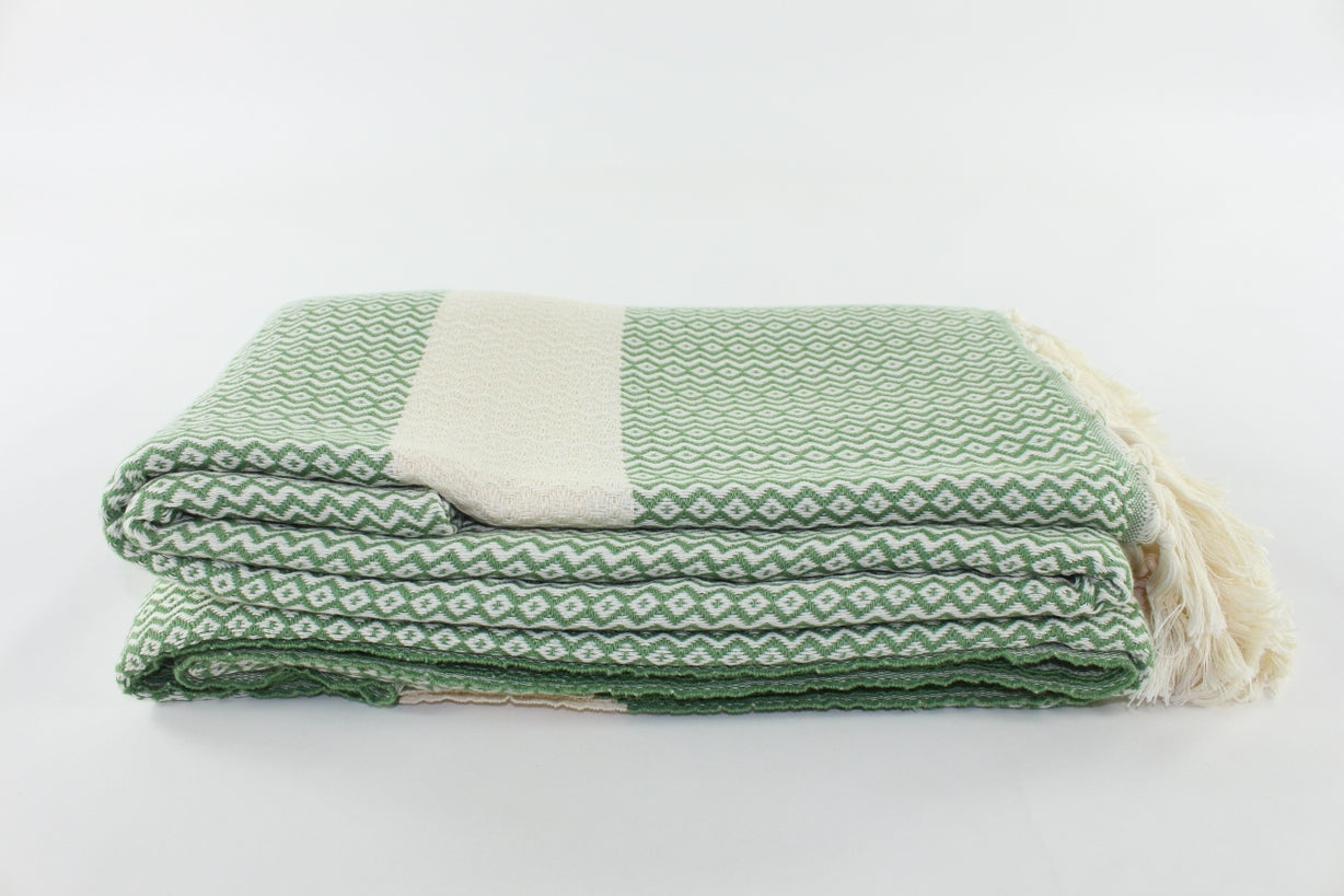 Premium Turkish ZigZag Diamond Blanket Throw (Khaki Green)