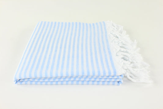 Premium Turkish Full Thin Striped Towel Peshtemal Fouta (Blue)