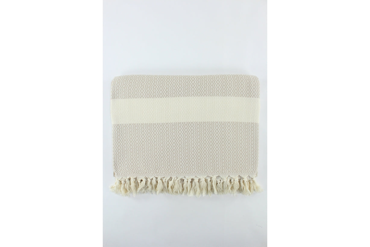 Premium Turkish ZigZag Diamond Blanket Throw (Beige)