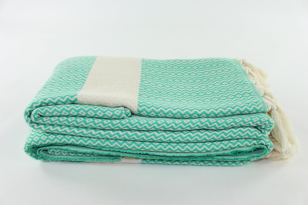 Premium Turkish ZigZag Diamond Blanket Throw (Seafoam Green)