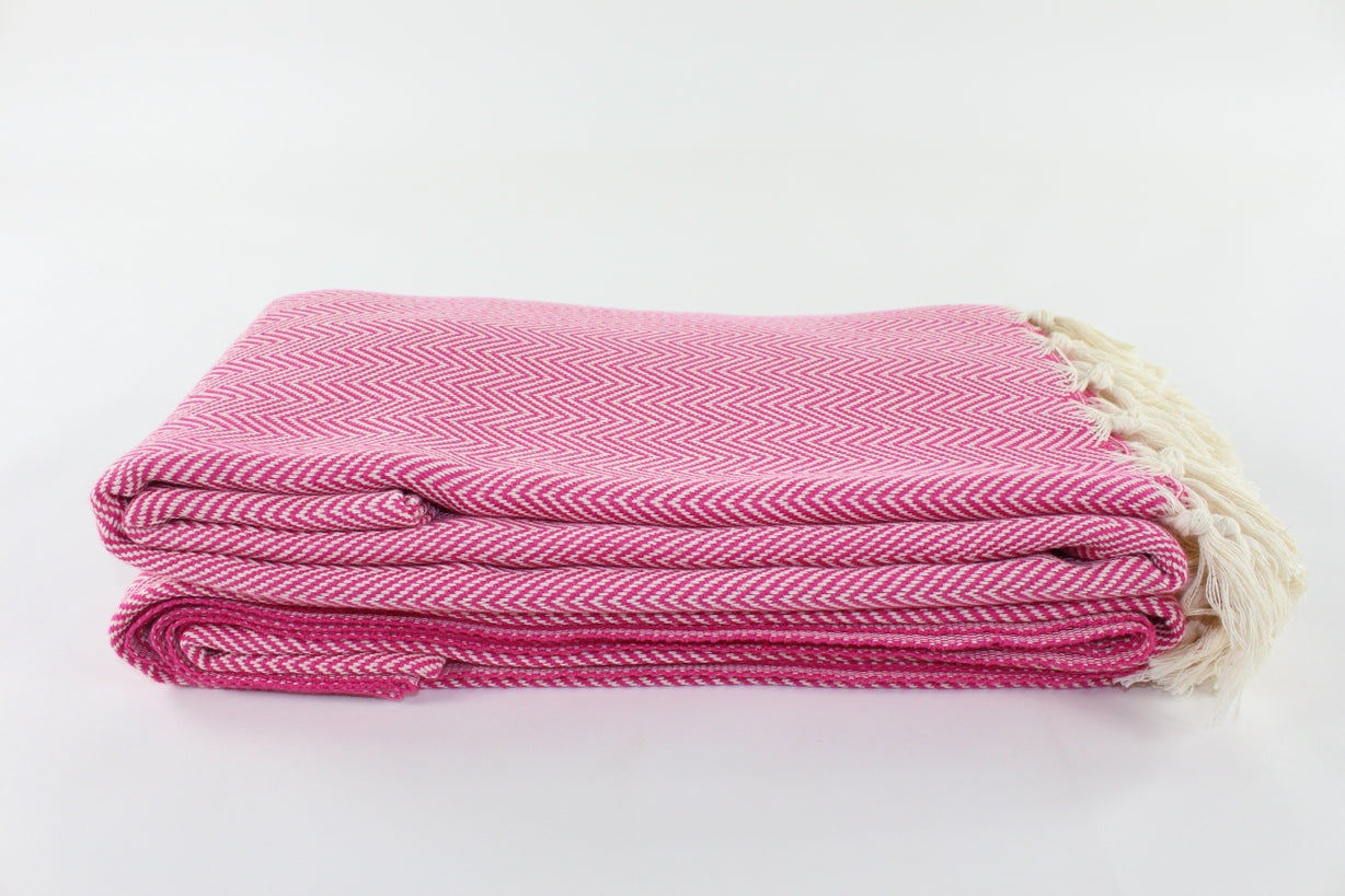 Premium Turkish Plain Herringbone Blanket Throw (Fuchsia)