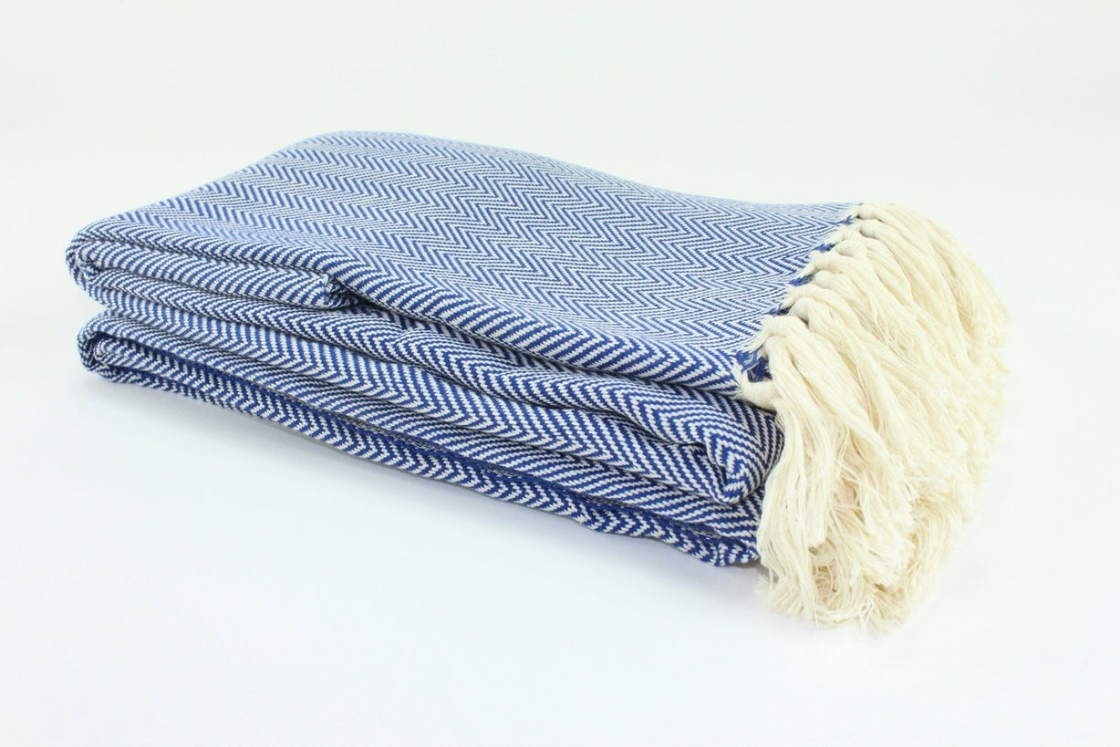 Premium Turkish Plain Herringbone Blanket Throw (Navy Blue)