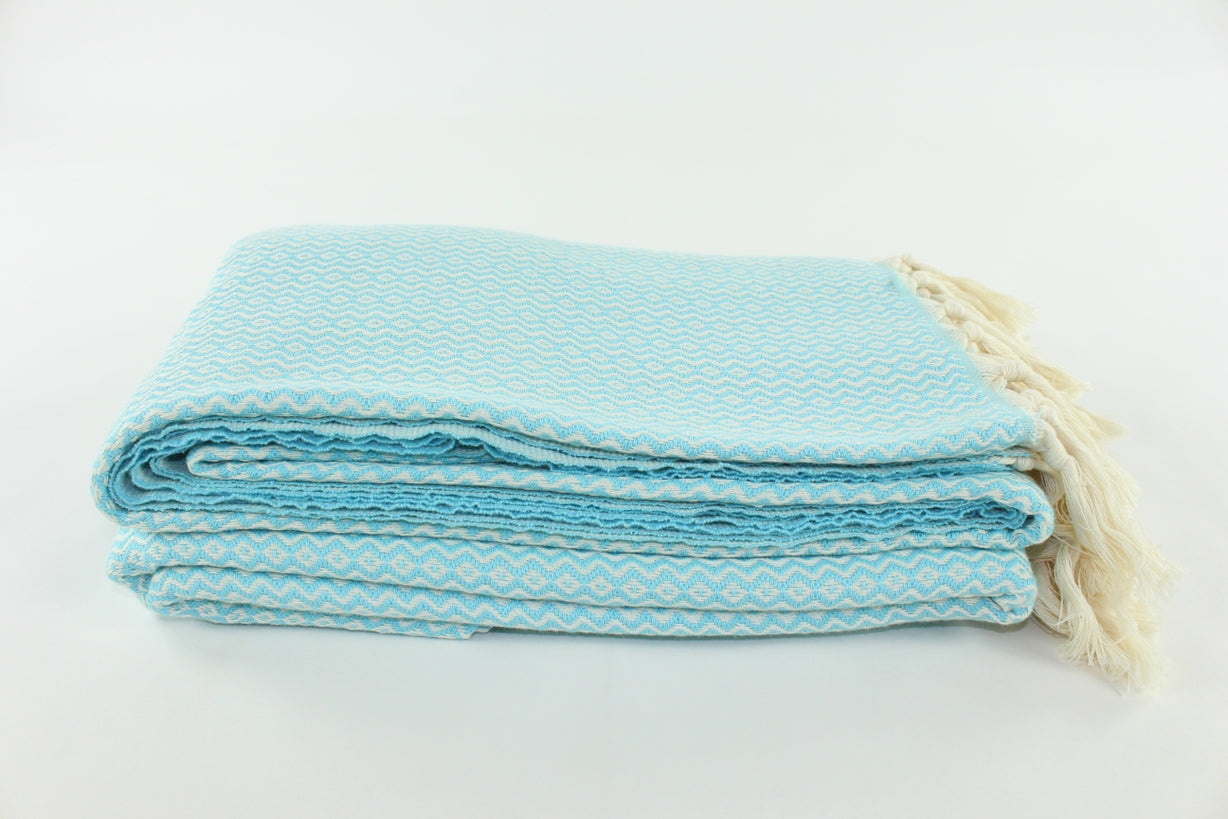Premium Turkish Plain ZigZag Diamond Blanket Throw (Light Turquoise)