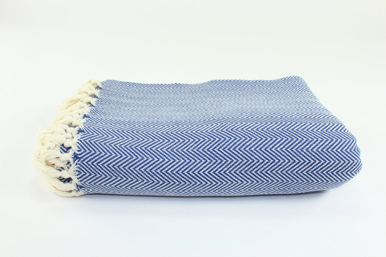 Premium Turkish Plain Herringbone Blanket Throw (Navy Blue)