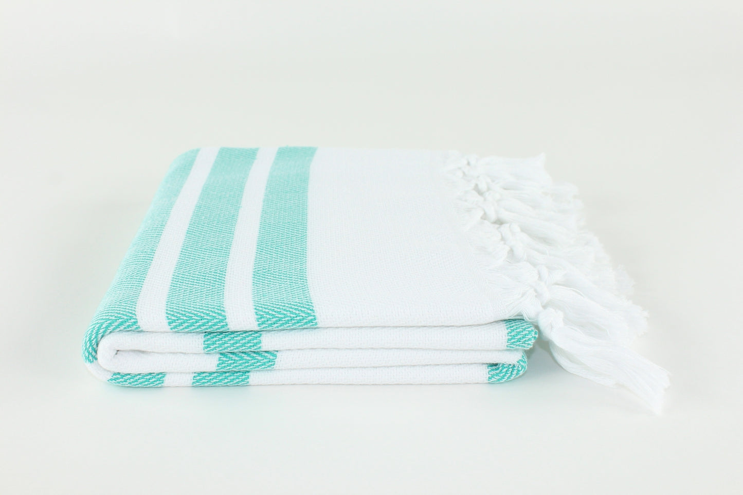 Premium Turkish Herringbone Striped Towel Peshtemal Fouta (White & Emerald)