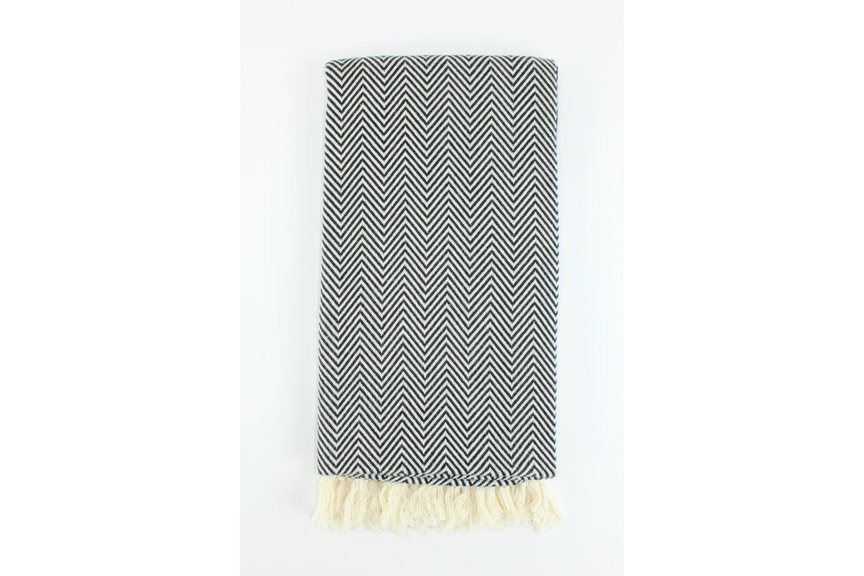 Premium Turkish Plain Herringbone Towel Peshtemal Fouta (Black)