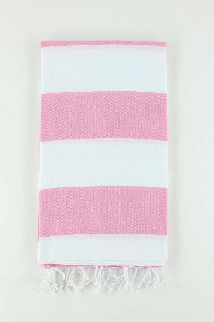 Premium Turkish Wide Stripe Towel Peshtemal Fouta (Pink & White)