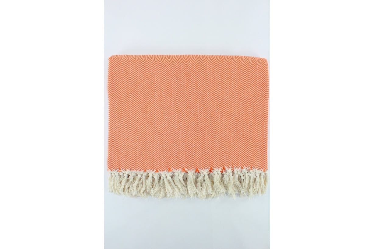 Premium Turkish Plain Herringbone Blanket Throw (Orange)