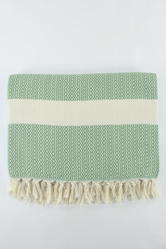 Premium Turkish ZigZag Diamond Blanket Throw (Khaki Green)