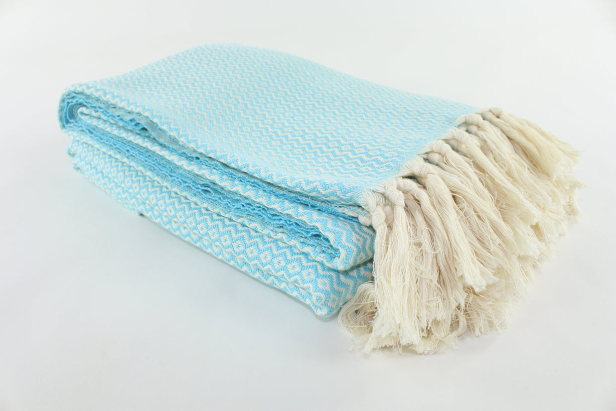 Premium Turkish Plain ZigZag Diamond Blanket Throw (Light Turquoise)