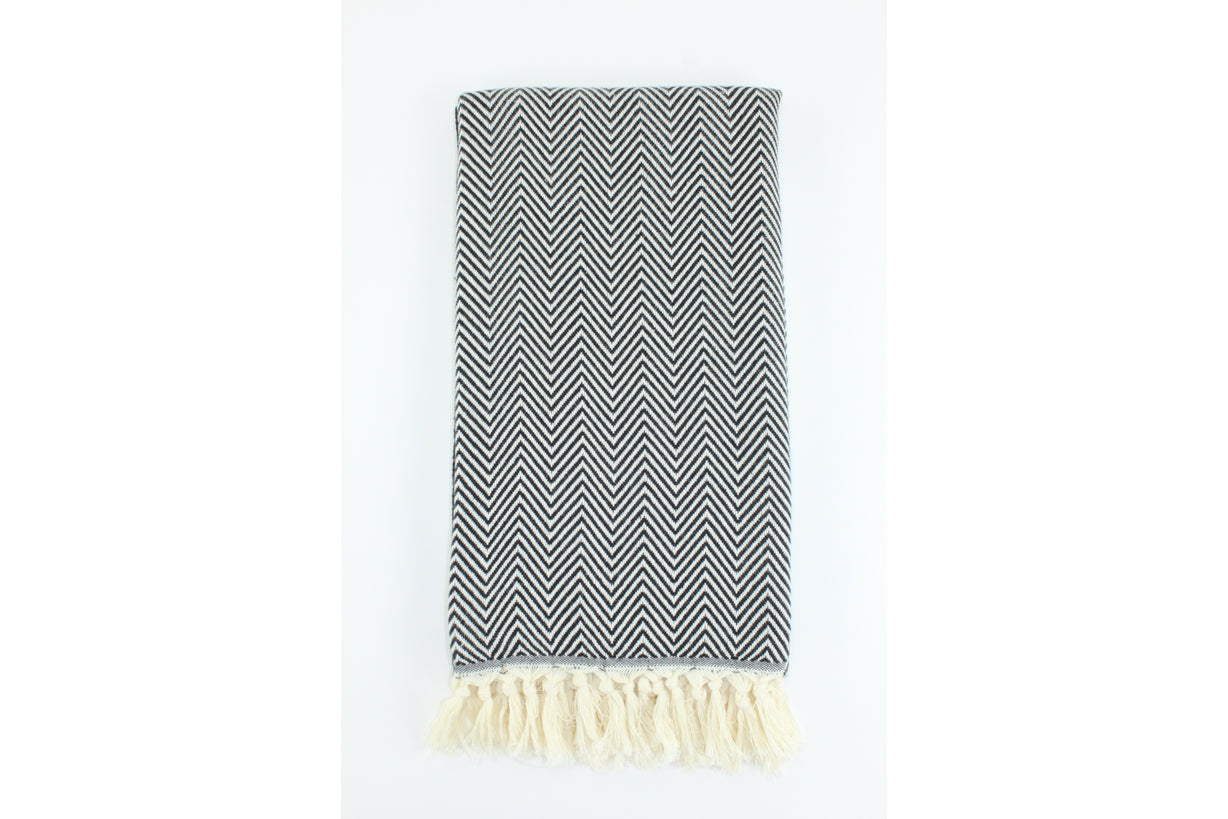 Premium Turkish Plain Herringbone Towel Peshtemal Fouta (Black)