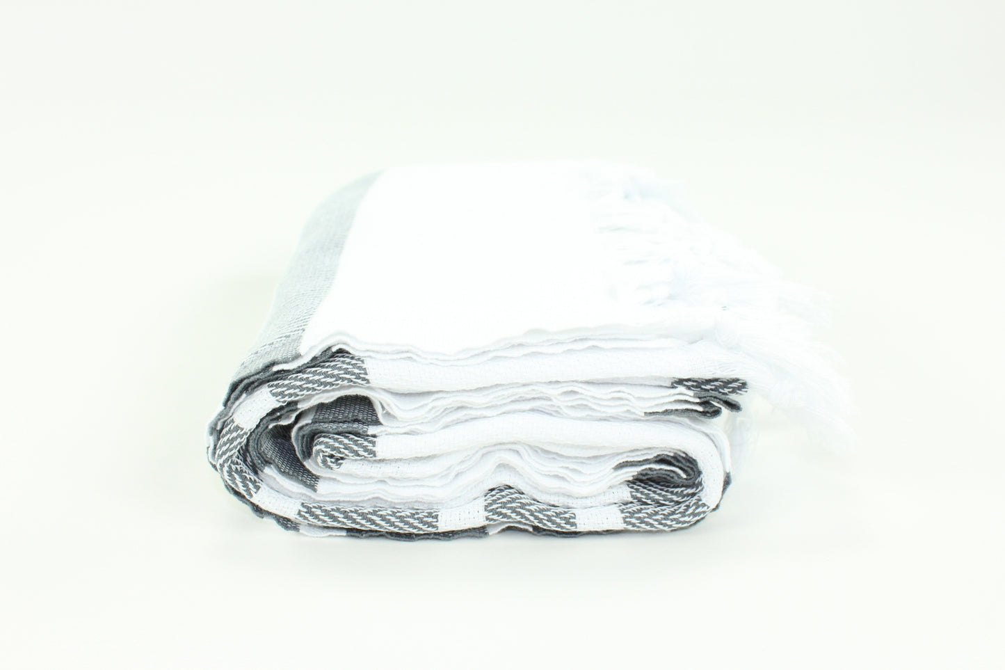Premium Turkish Herringbone Striped Towel Peshtemal Fouta (White & Dark Gray)