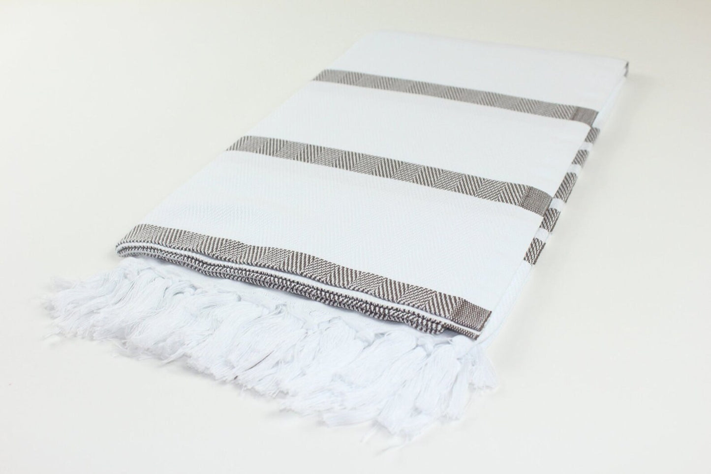 Premium Turkish Herringbone Striped Towel Peshtemal Fouta (White & Brown)