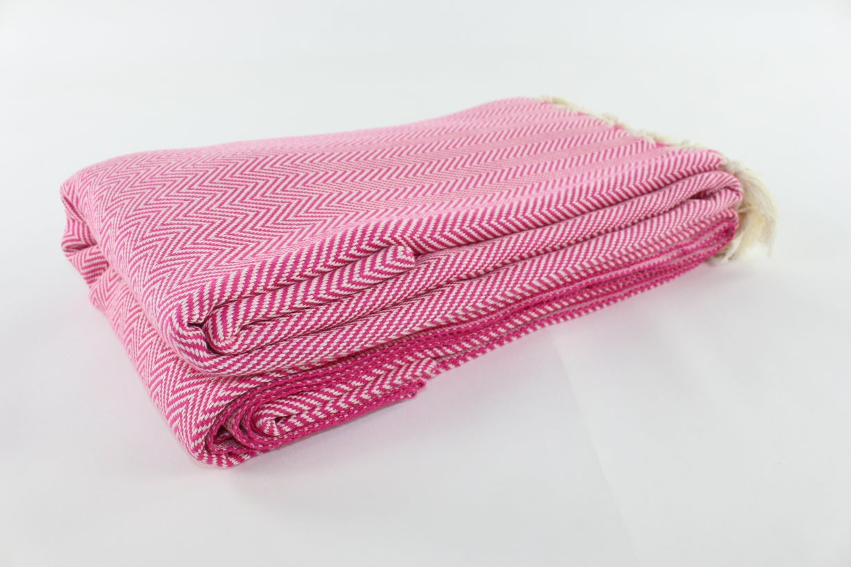 Premium Turkish Plain Herringbone Blanket Throw (Fuchsia)