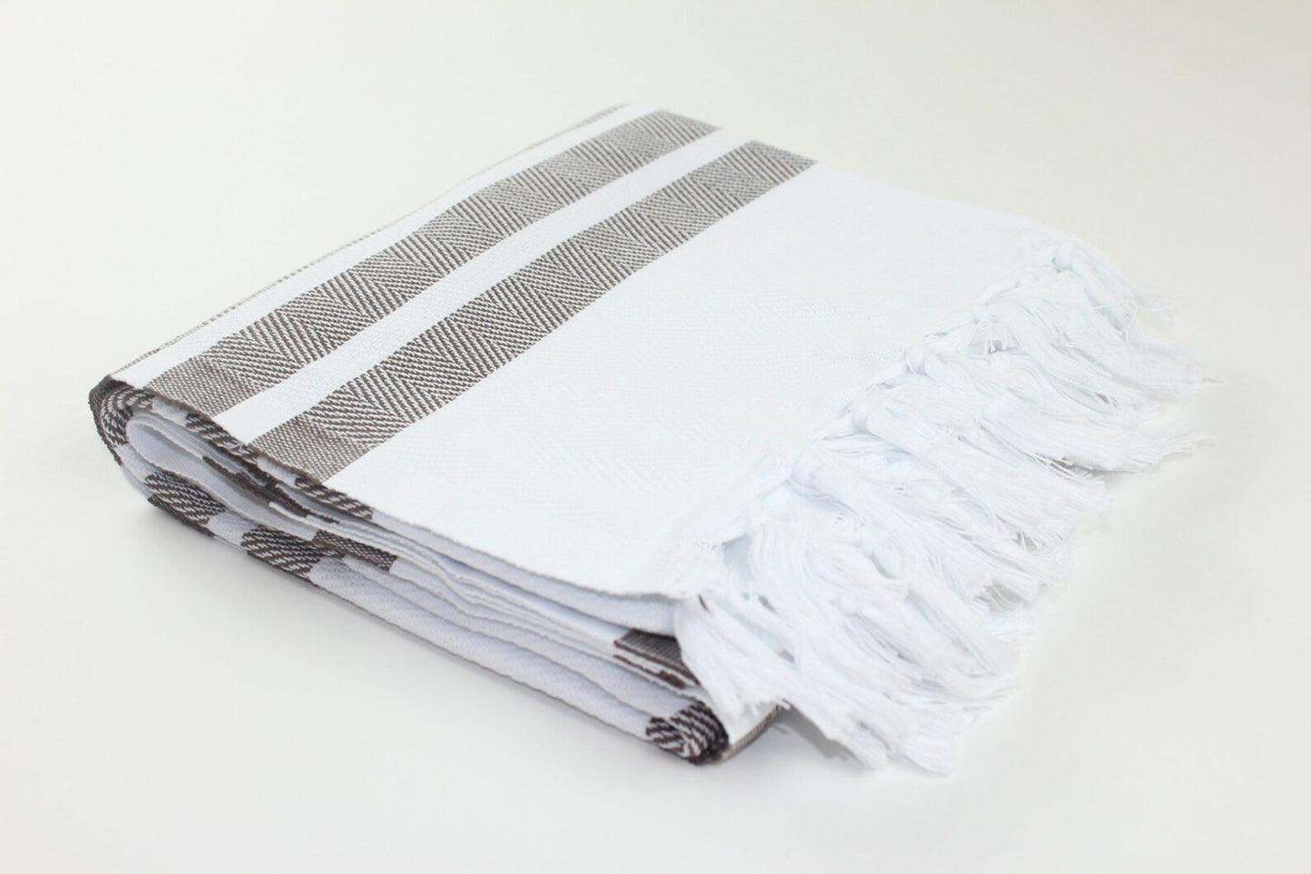 Premium Turkish Herringbone Striped Towel Peshtemal Fouta (White & Brown)